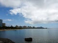 Honolulu Skyline and Diamond Head from Ala Moana Beach Park Royalty Free Stock Photo