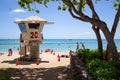 Lifeguard tower overlooking Kuhio beach in Waikiki, Honolulu.