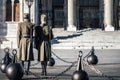 Honor guard at the Hungarian parliament. Budapest, Hungary Royalty Free Stock Photo