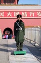 Honor guard soldier before Entrance of Gate of Heavenly Peace, Forbidden city in Beijing.