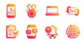 Honor, Survey checklist and Mobile finance icons set. Time management, Phone survey and Refresh mail signs. Vector