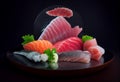 Delicious and beautiful Fresh Tuna slice for sashimi setup on the plate. AI Generated