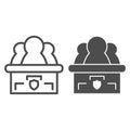 Honorable jury line and solid icon. Three figures in compartment, acting as a judgment. Jurisprudence vector design Royalty Free Stock Photo