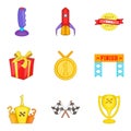 Honorary diploma icons set, cartoon style