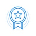 Honorary victory medal with star vector line icon. Achievement and motivation celebration symbol with certificate award.