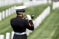 Honoring the Fallen: A Marine\'s Tribute at National Military Cemetery Royalty Free Stock Photo