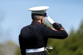 Honoring the Fallen: A Marine\'s Tribute at National Military Cemetery Royalty Free Stock Photo