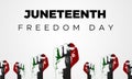 Honoring Juneteenth Freedom Day Banner with Fists in a row. Abstract freedom celebration backdrop Royalty Free Stock Photo