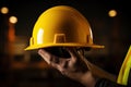 Honoring the Workforce Engineer\'s Hand Offering a Yellow Helmet in Celebration of Labor Day. created with Generative AI