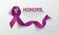 Honors Caregivers. National Family Caregivers Month. Calligraphy Poster Design. A Plum Ribbon brings awareness to Cancer Royalty Free Stock Photo