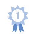 Honour award with number one and ribbon. Blue award icon. Flat vector illustration on white background.