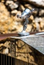Hood ornament of a luxury car close up