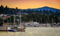 Boats dock at the Port of Hood River Marina on the Columbia River Royalty Free Stock Photo