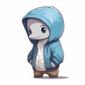 Cheeky Dolphin Cartoon Character In Cozy Street Clothing