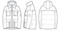 Hooded down Jacket technical fashion Illustration.