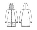 Hooded dress cardigan dress Sweater technical fashion illustration with long raglan sleeves, relax fit, knee length
