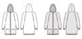 Hooded dress cardigan dress Sweater technical fashion illustration with long raglan sleeves, relax fit, knee length