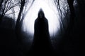 Hooded ghost in haunted forest with fog on Halloween night Royalty Free Stock Photo