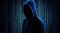 Hooded Hacker Binary Code Background Cybersecurity Intrusion Theme Generative AI