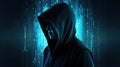 Hooded Hacker Binary Code Wallpaper Cyber Attack Risk Representation Generative AI