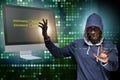 The hooded hacker in data computer security concept Royalty Free Stock Photo