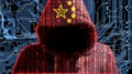 Hooded hacker with digital chinese texture