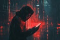 Hacker using smartphone to commit cyber crime in digital environment Royalty Free Stock Photo