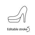 Hooded high heel outline icon. Sexual woman shoe. Editable stroke. Isolated vector stock illustration