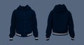 Hooded jacket mockup in front, side and back views Royalty Free Stock Photo