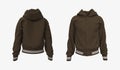 Hooded jacket mockup in front, side and back views Royalty Free Stock Photo