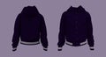 Hooded jacket mockup in front, side and back views. 3d illustration Royalty Free Stock Photo