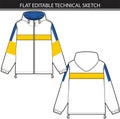 Hooded jacket, technical drawing, with long sleeves, oversized body, long sleeves. Royalty Free Stock Photo