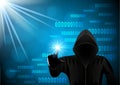 Hooded man, hacker on a digital background Royalty Free Stock Photo