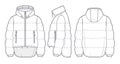 Hooded Puffer Jacket technical fashion Illustration.