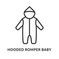 Hooded romper baby flat line icon. Vector illustration infant coverall. Symbol for baby apparel store.