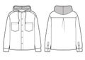 Hooded shirt fashion flat technical drawing template.