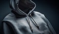 Hooded shirt, metal zipper, black background elegance generated by AI