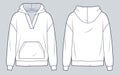 Hooded Sweatshirt technical fashion illustration. Hoodie fashion flat technical drawing template, pocket, v-neck, oversize