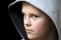 Hooded teenage boy