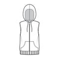 Hooded vest puffer waistcoat technical fashion illustration with sleeveless, kangaroo pouch, zip-up closure, oversized Royalty Free Stock Photo