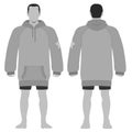 Hoodie fashion man body full length template figure silhouette in shorts