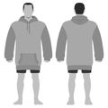 Hoodie fashion man body full length template figure silhouette in shorts