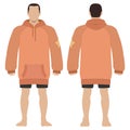 Hoodie fashion man body full length template figure silhouette in shorts