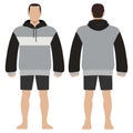 Hoodie fashion man body full length template figure silhouette in shorts