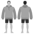 Hoodie fashion man body full length template figure silhouette in shorts