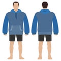 Hoodie fashion man body full length template figure silhouette in shorts