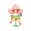 hoodie girl having food. Vector illustration decorative design