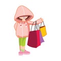 hoodie girl with shopping bags. Vector illustration decorative design