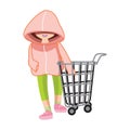 hoodie girl with shopping cart. Vector illustration decorative design