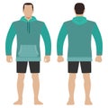 Hoodie man body full length template figure silhouette in shorts
